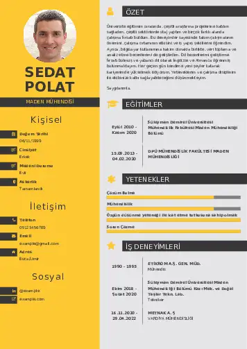 Maden Mühendisi Cv Örnekleri cv indir